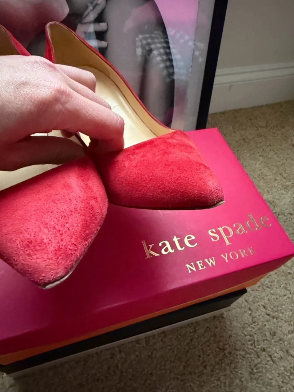 Kate Spade Vivian Suede heels pumps red burgundy size 7.5. - Picture 6 of 7